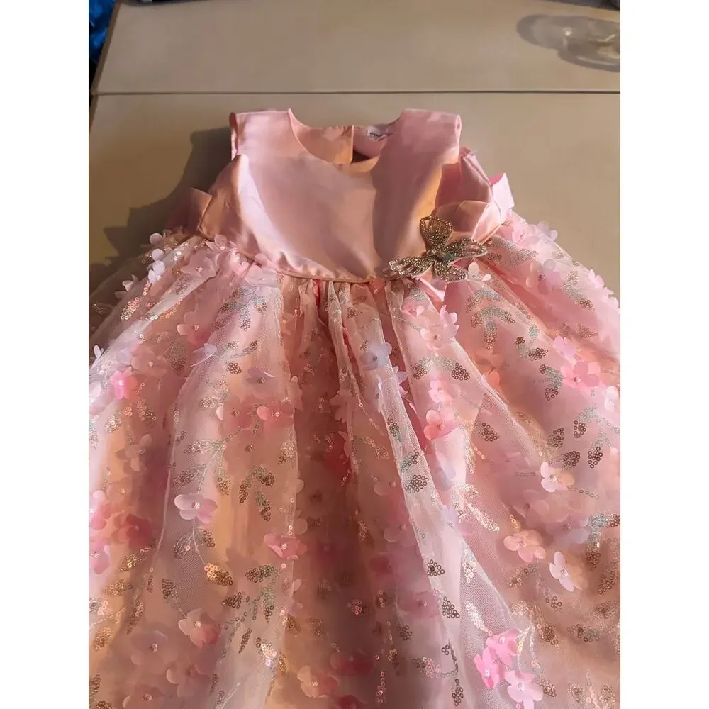 Blueberi Boulevard Girls Pink 3D Floral Sequin Party Dress Size 5T